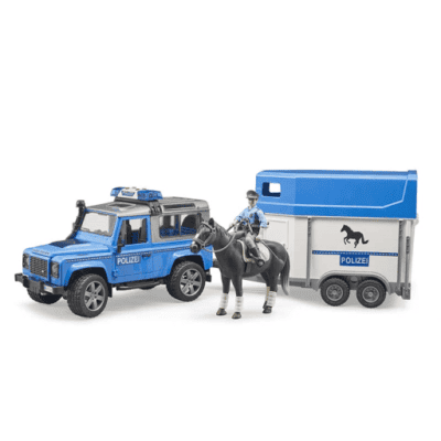 Bruder Land Rover полициско возило со приколка за коњ и фигури (4+)
