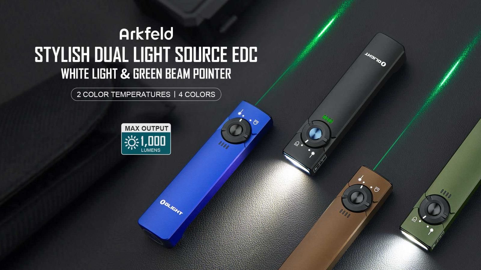 Батериска лампа со ласерски покажувач Olight Arkfeld Pinwheel Gunmetal Grey CW | 1300 lumens | 190 m | 1050 mAh | 100 g - Image 9