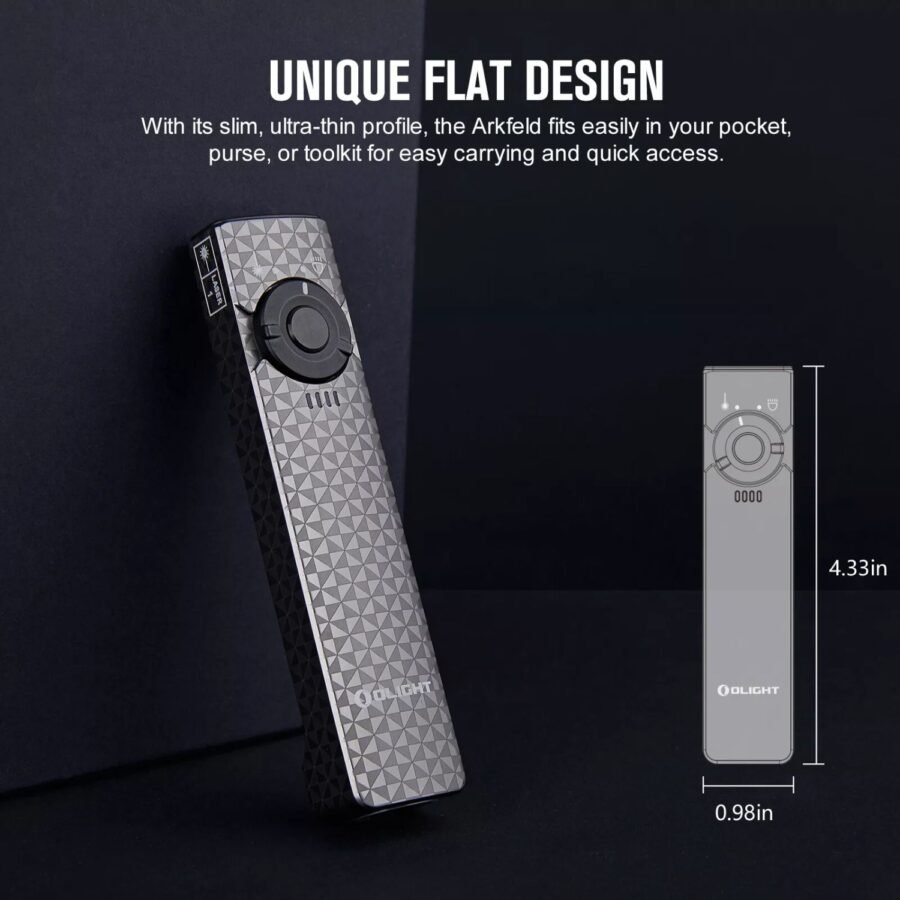 Батериска лампа со ласерски покажувач Olight Arkfeld Pinwheel Gunmetal Grey CW | 1300 lumens | 190 m | 1050 mAh | 100 g - Image 7