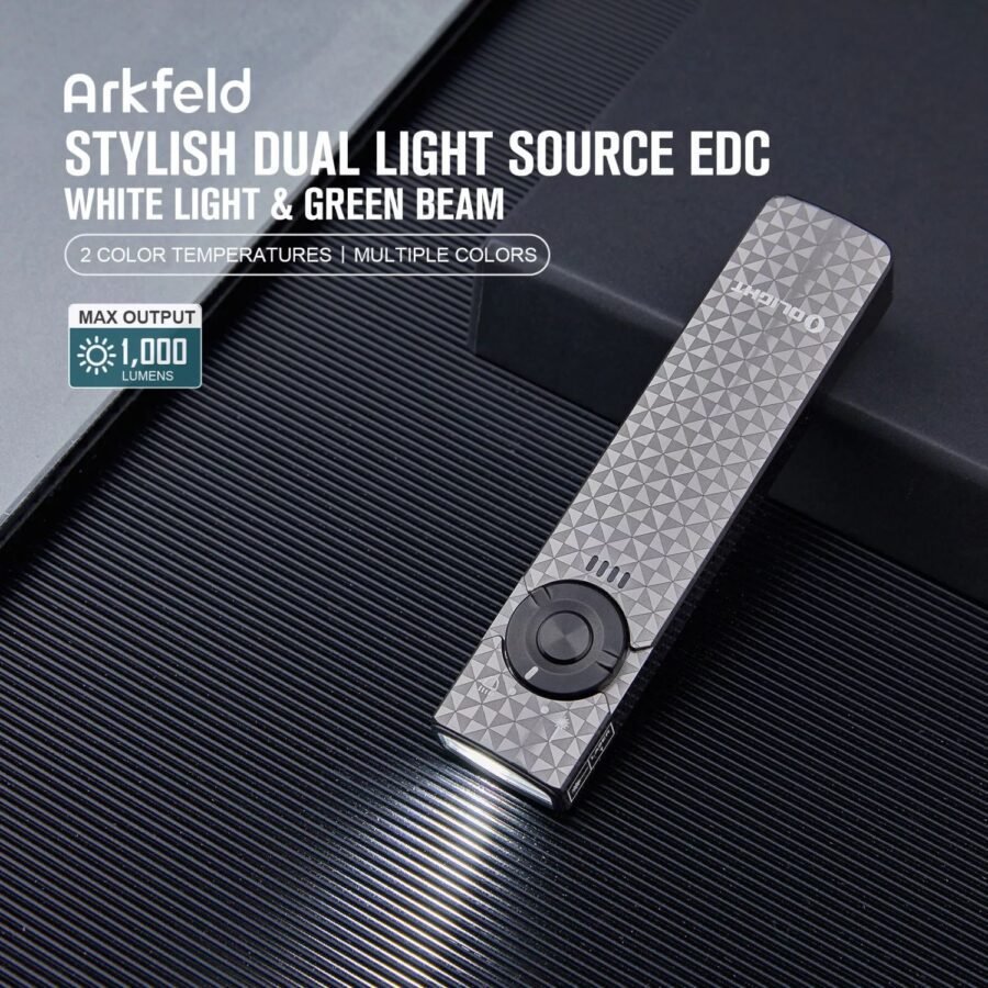 Батериска лампа со ласерски покажувач Olight Arkfeld Pinwheel Gunmetal Grey CW | 1300 lumens | 190 m | 1050 mAh | 100 g - Image 8