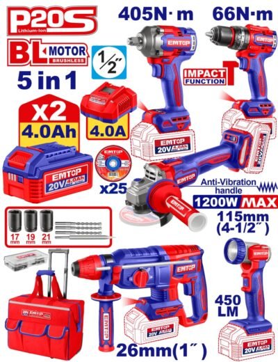 Комплет од 5 батериски алати ECKL20595 Emtop